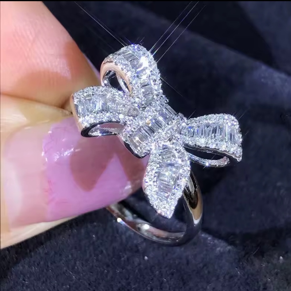 Sterling Silver CZ Bowknot Wedding Ring Engagement Band only Size 9 or 10. NWT. - Picture 5 of 5